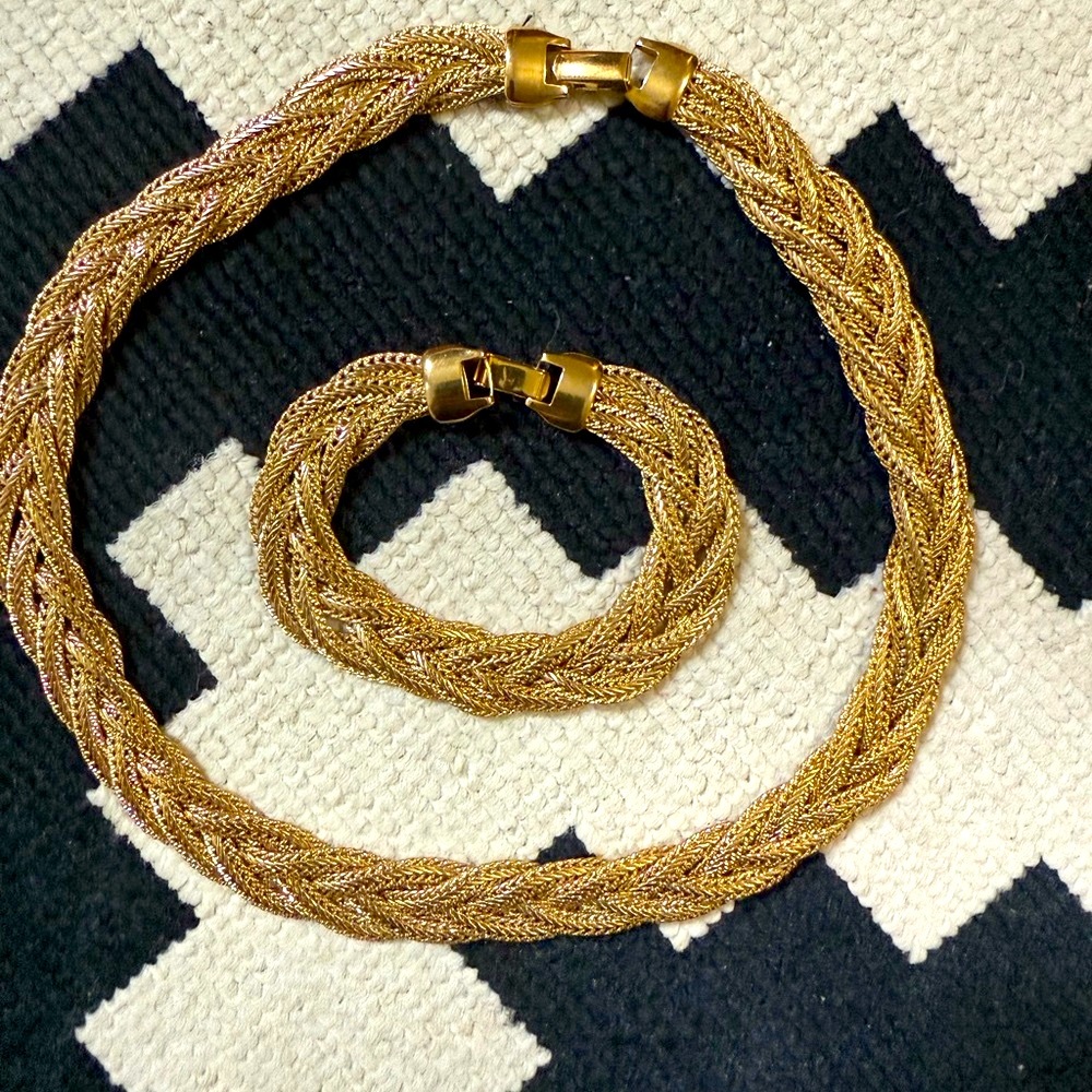 Light Gold Braided Necklace and Bracelet Set